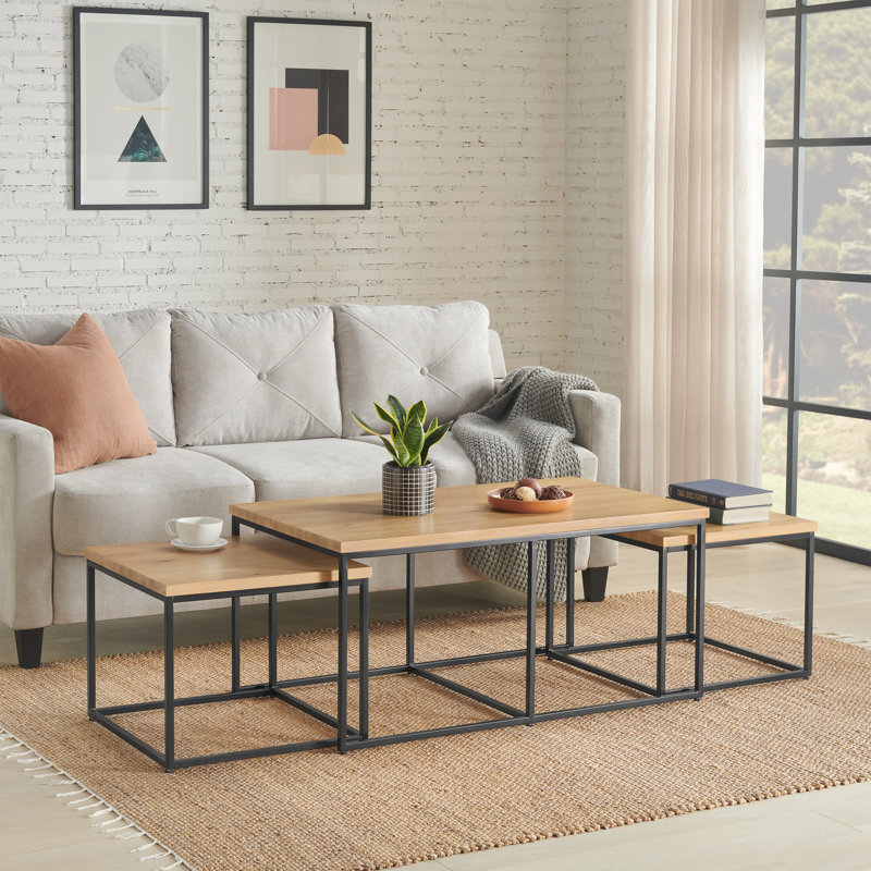 Alaterre Furniture Coffee Table Set - 3PC Industrial Nesting Tables with Large Table and Side Tables