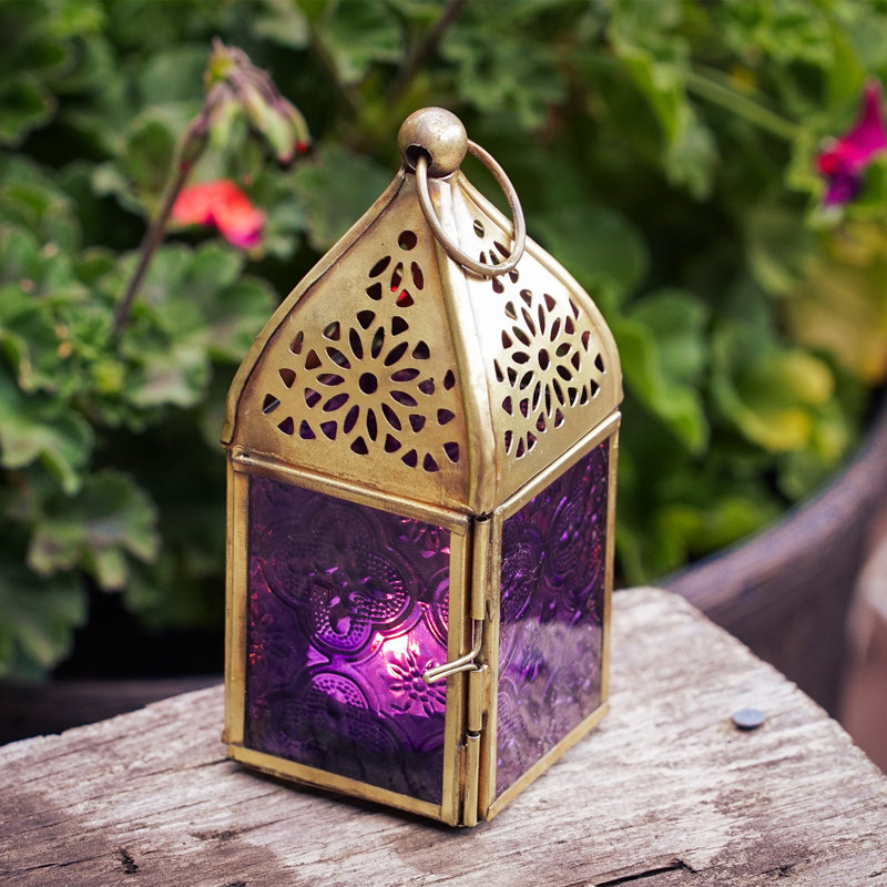 Mini Square Glass Tealight Lantern, Purple