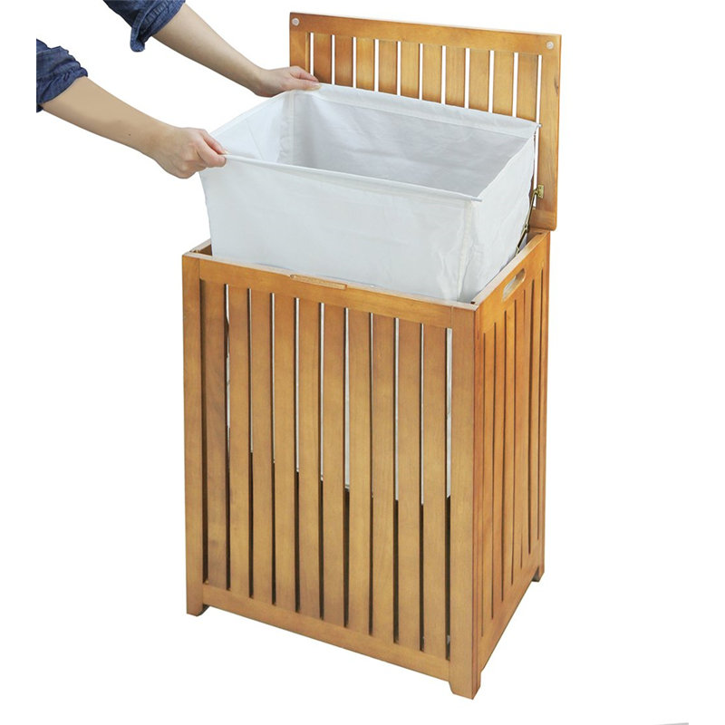 Rectangular Light Wood Bamboo Laundry Hamper with Lid