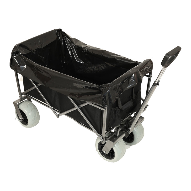 Chariot de plage avec de grandes roues pour le sable Capacité de 500 lb - Chariot tout terrain à structure en acier avec pneus pneumatiques de 9 po, conception pliable pliable, sangle avec sac multiusage