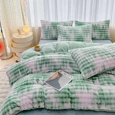 2 Pieces Fluffy Plush Shaggy Bedding Sets, Soft Comforter Cover Set, Thick Reversible Duvet Cover Set ( 1 Duvet Cover, 1 Pillowcase ), Green, Twin Size, Machine Washable