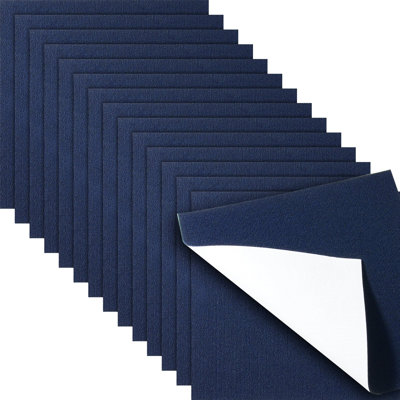 Carpet Tiles Peel And Stick, 24” X 24” Squares Self Adhesive Carpet Floor Tile, Soft Padded Carpet Tiles, Easy Install DIY For Bedroom Living Room Indoor Outdoor (15Tiles, Dark Blue)