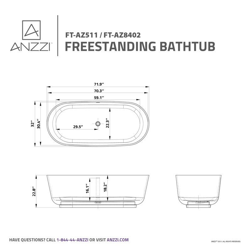 Badi 70.8'' x 31.5'' Soaking Solid Surface Bathtub