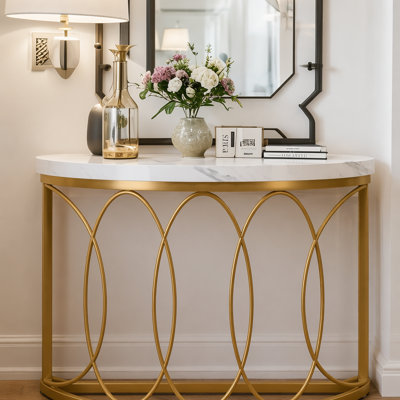 Faux Marble Console Table, 43" Half Moon Sofa Entryway Table