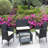 4 PC Rattan Patio Furniture Set Outdoor Patio Cushioned Seat Wicker Sofa (Beige Cushion)-482092733