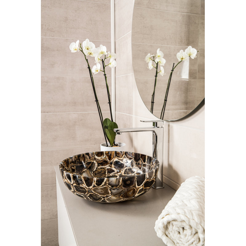Bloomsbury Market Marcelo 400mm Polished Brown Stone Circular Countertop Basin Bathroom Sink