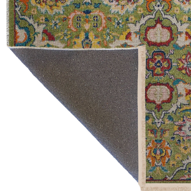 Tapis décoratif rétro multicolore à motifs clairs et à motifs de franges, Rectangle 4 pi 7 po x 6 pi 7 po