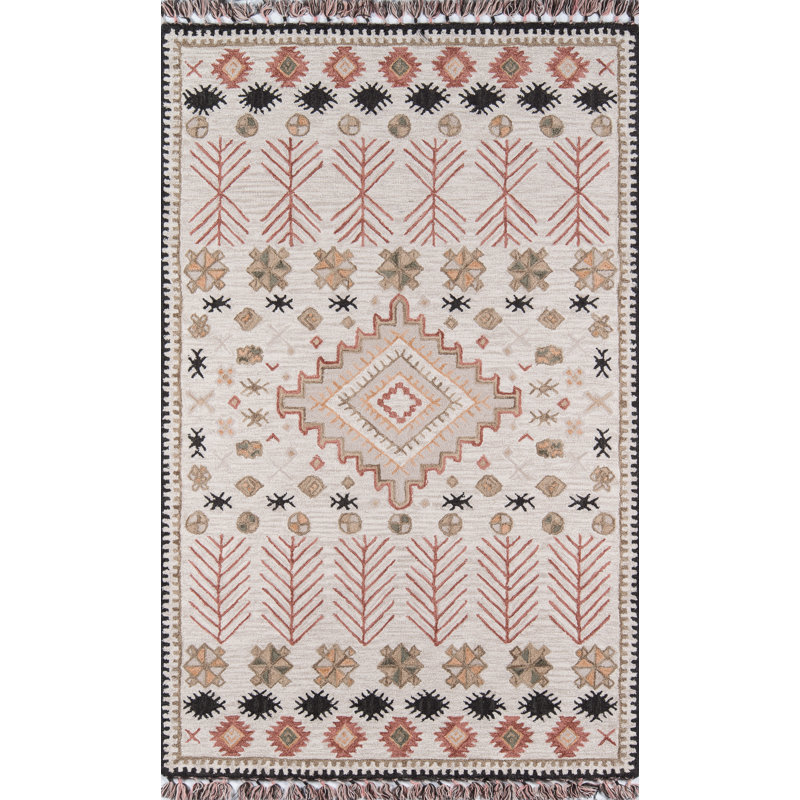Tahoe Wool Southwestern Area Rug in Pink/Beige/Black, Rectangle 3'6" x 5'6"