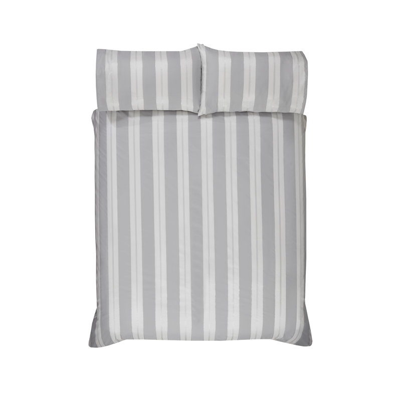Wall Striped Duvet Cover Set with Pillowcases Included, White/Silver, Double - 2 Standard Pillowcases