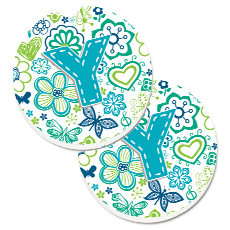 Sous-verre à fleurs et voitures papillons, Y, Bleu sarcelle