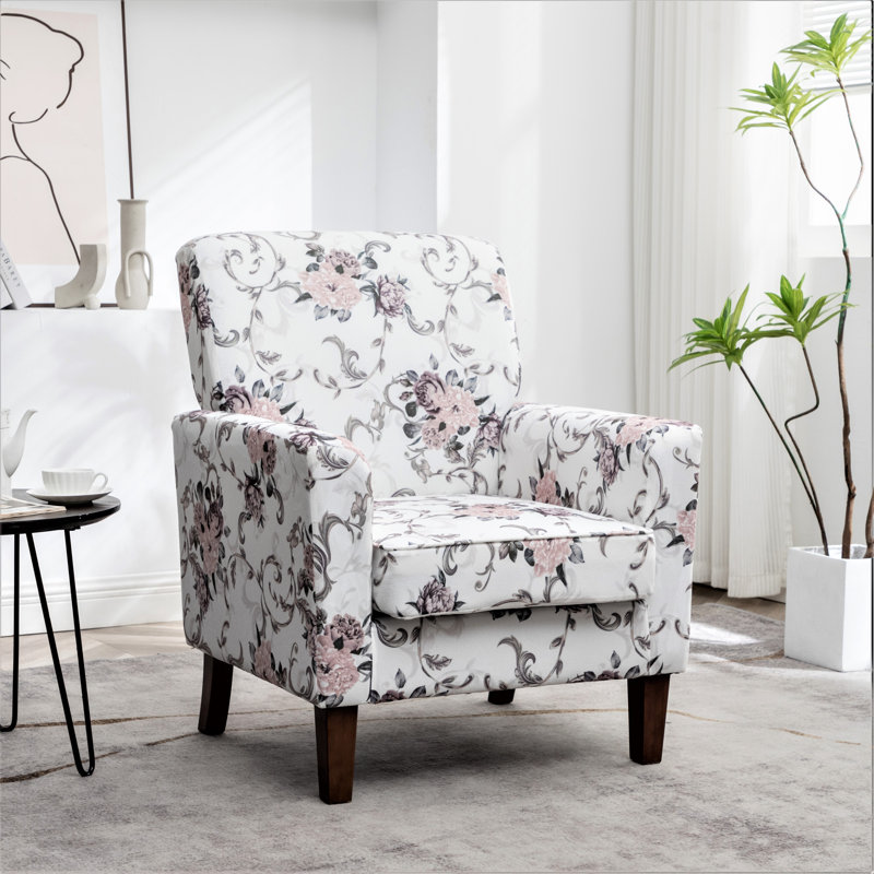 Chaise avec accoudoirs en mélange de polyester à motifs, structure en bois de bouleau massif avec pieds fuselés bruns, chaise d'appoint rembourrée de mousse avec garniture pour le bureau du salon