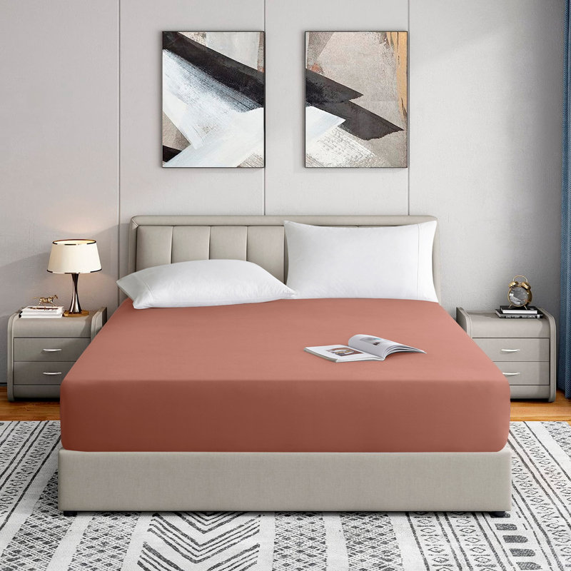 Tanvish Luxury Microfiber Fitted Sheet - 40 cm Deep Pocket, Ultra-Soft - Wrinkle-Free and Easy Care, Double (4'6), Peach