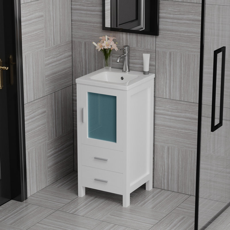 16.3'' Single Bathroom Vanity with Ceramic Top, White