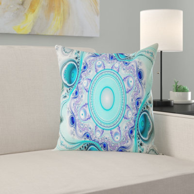 Turquoise ondulé courbes et cercles - coussin imprimé abstrait