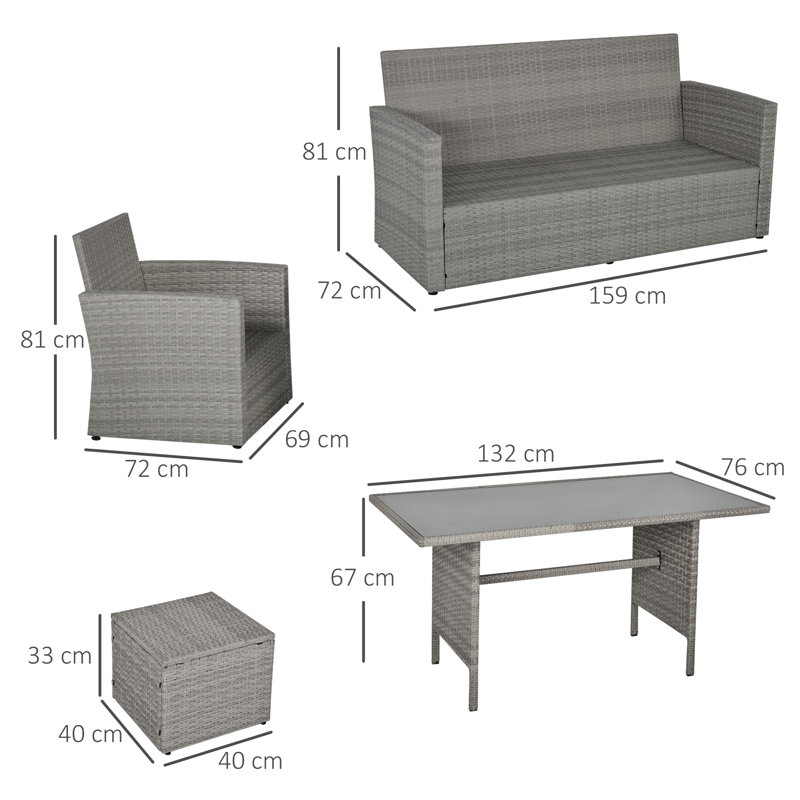Erhard 5 Seater Rattan Sofa Set, Mixed Grey