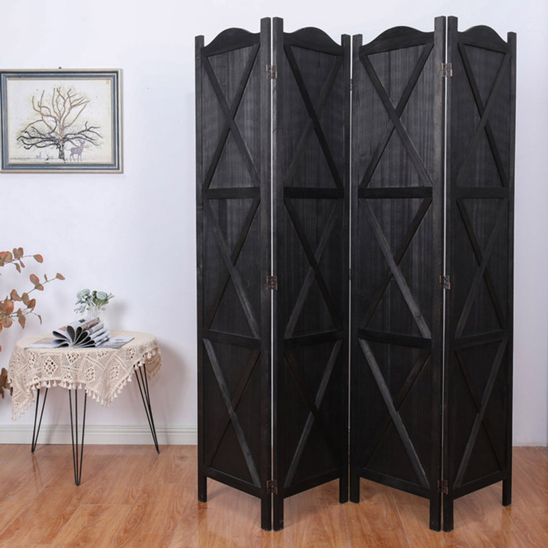 Paravent en bois à 4 panneaux Country Style, Black