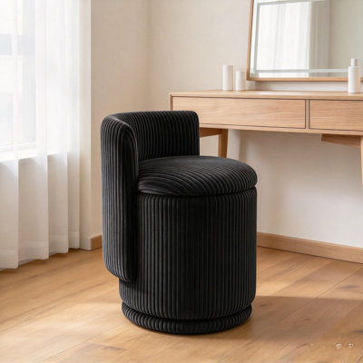 Meuble-lavabo pivotant à 360 ° en velours avec rangement caché et support pour le dos | Chaise d'appoint rembourrée avec mousse à haute densité et structure en bois pour la chambre à coucher