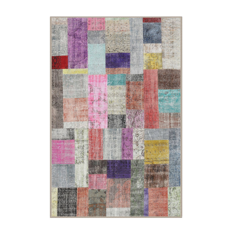 Tapis bleu/gris/rose zone contemporaine, Rectangle 7 pi x 10 pi