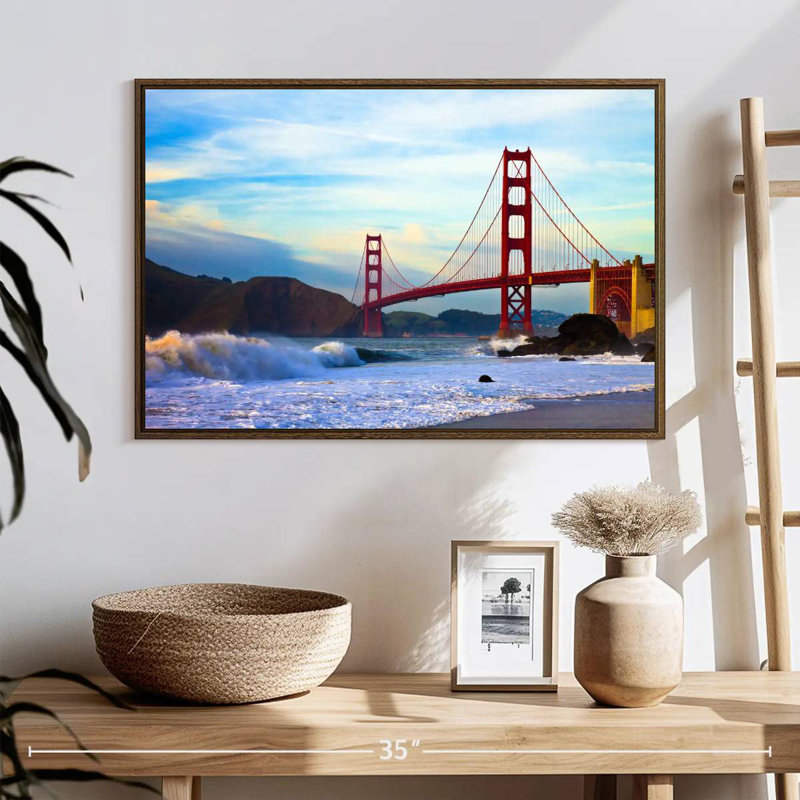 Golden Gate Bridge, San Francisco, 25 po x 17 po, Cadre flottant noyer