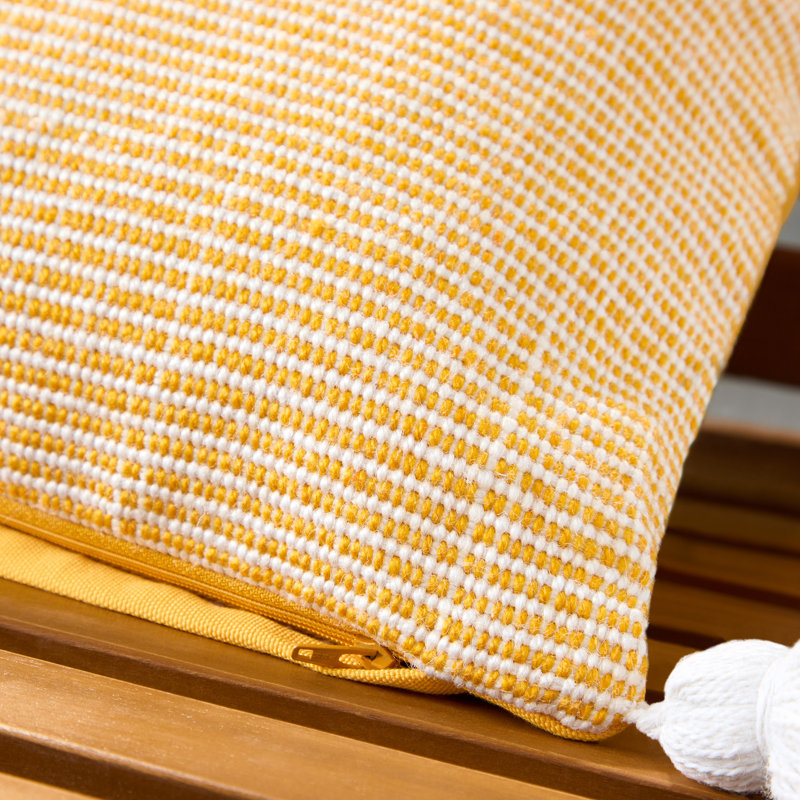 Yellow and Ivory Recycled Polyester Outdoor Pillow with Tassels