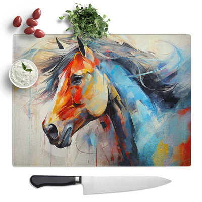 Horse Abstract  Glass Chopping Board