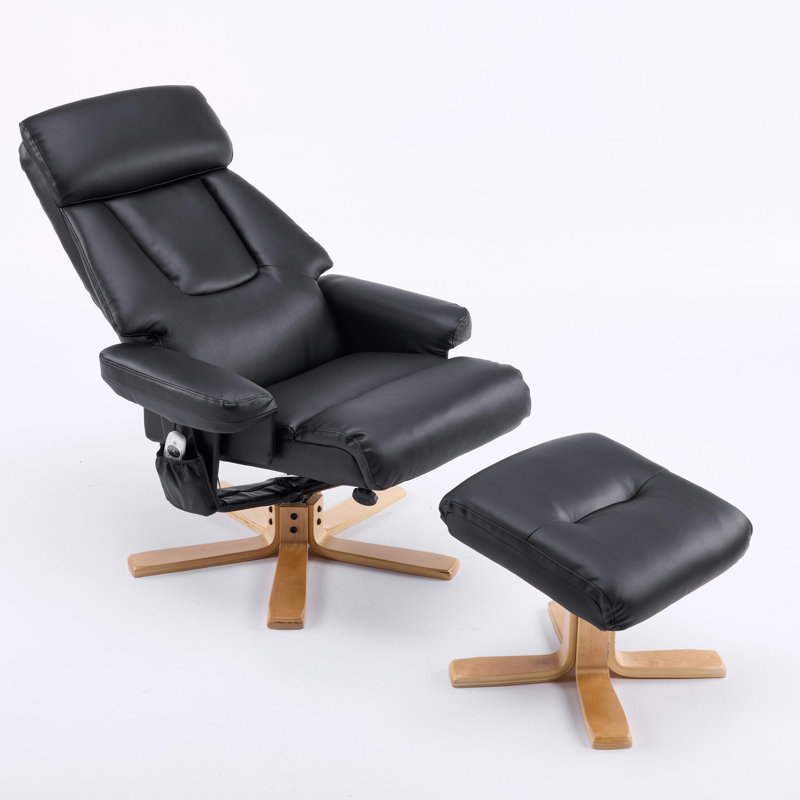 Fauteuil inclinable et repose-pieds 26 po contemporain en polyuréthane avec base pivotante en métal, Noir
