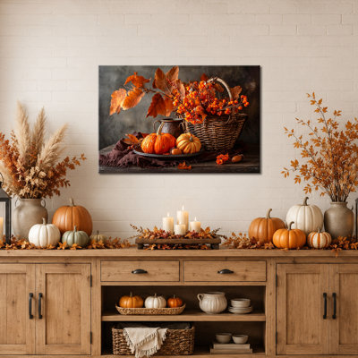 Art mural d'automne, art mural toile citrouille, art mural automne nature morte en orange chaud, décoration murale d'automne pour cuisine de ferme, salon, salle à manger, 12 po x 18 po