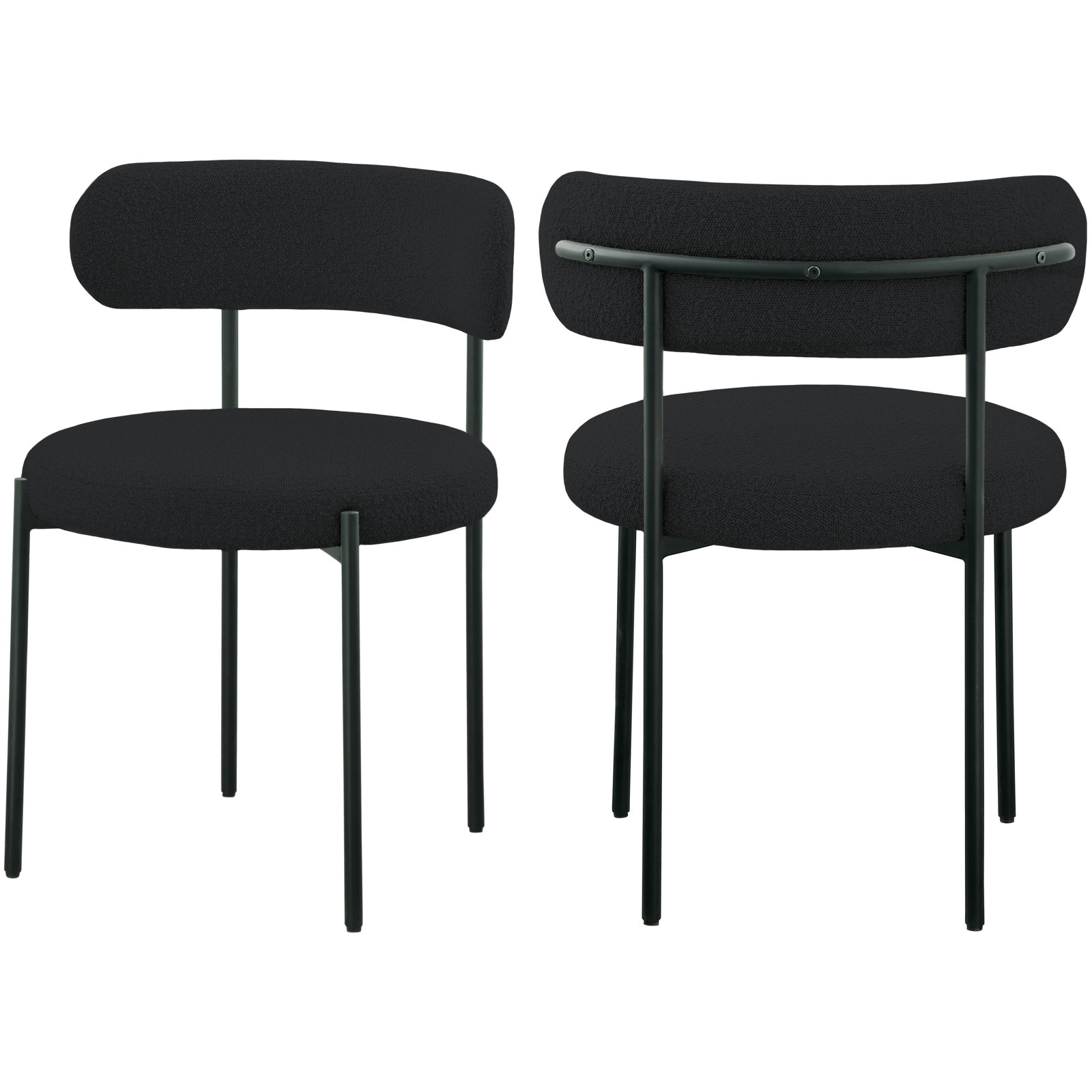 Sherwood Solid Back Boucle Side Chair, Black Boucle, Matte Black