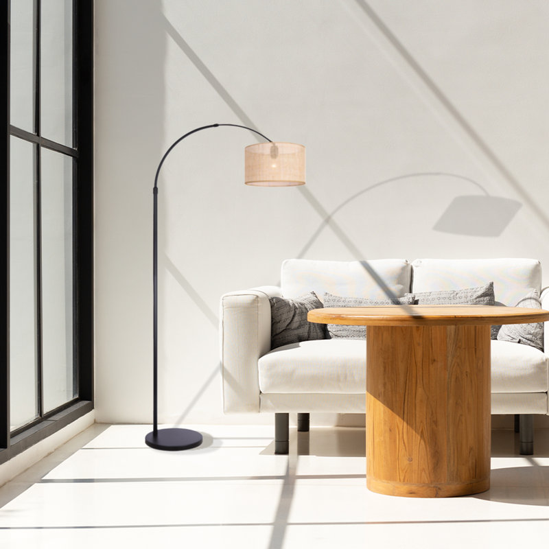 Aurane 1 Light Floor Lamp With Matte Black Finish And Natural Rattan Shade