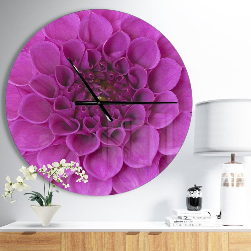 Grande fleur et pétales - Horloge murale moderne, Surdimensionné, Mauve
