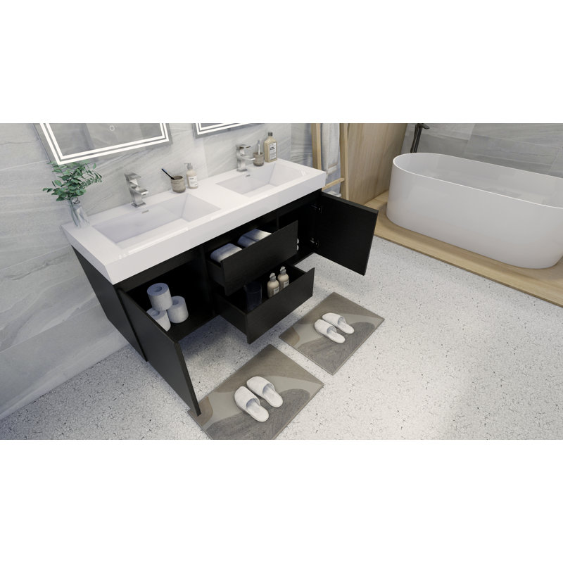 Leni 58.75'' Double Bathroom Vanity with Acrylic Top, Black