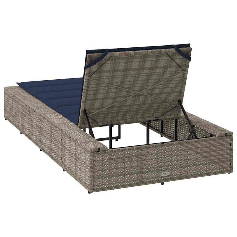  Chaise longue en rotin de polyester gris avec coussin flottant, Gris, Marine