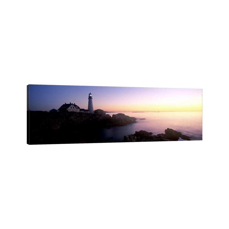 Lighthouse On The Coast, Portland Head Lighthouse Built 1791, Cape Elizabeth, Cumberland County, Maine, USA - Wrapped Canvas Panoramic Print