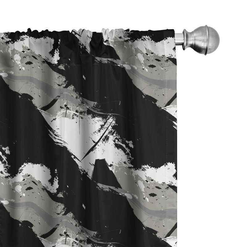 Grunge 4-Panel Curtains, Murky Brushstroke Effects, Black Grey and White, 56" W x 63" L