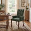 Fauteuil de salle à manger d'appoint élégant, capitonné, en tissu chenille, avec pieds en bois massif courbés.-99742651