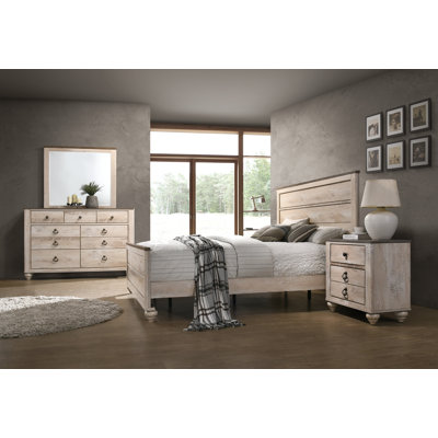Ensemble de chambre à coucher 4 pièces, lit, commode, miroir, table de chevet Imerland