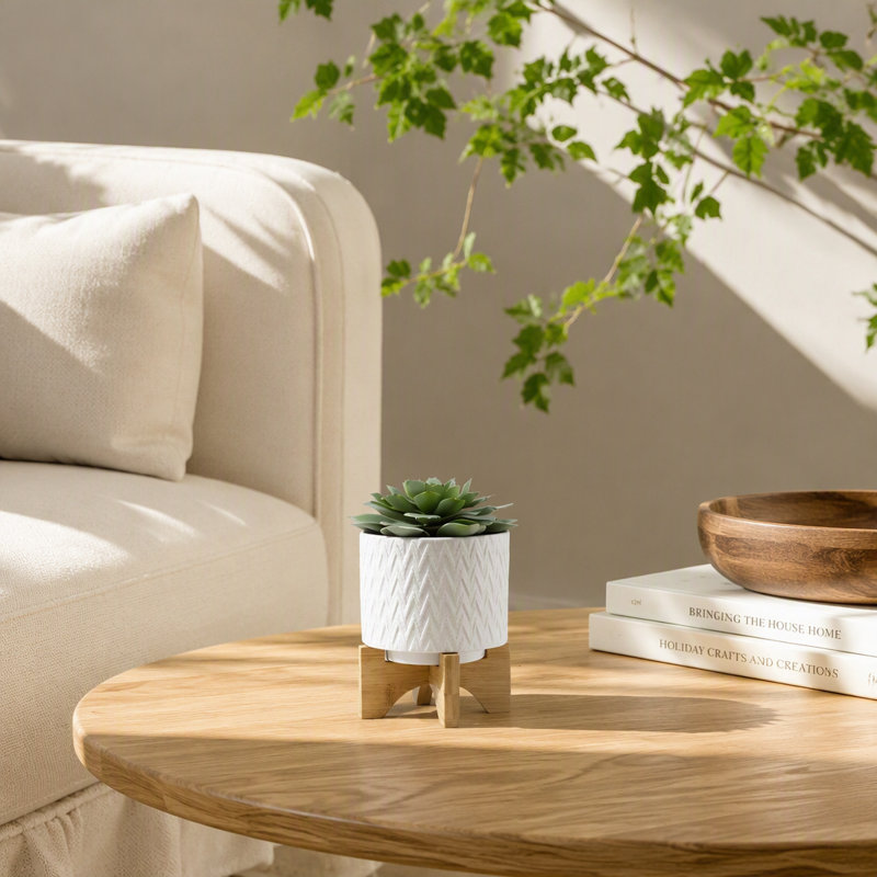 CHEVRON PLANTER W/ STAND, WHITE, 8.04" H x 6.04" W x  6.04" D