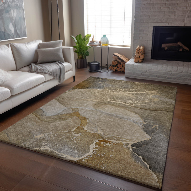 Tapis brun Cerrito AMF517 lavable à la machine de qualité supérieure, Rectangle de 10 pi x 14 pi