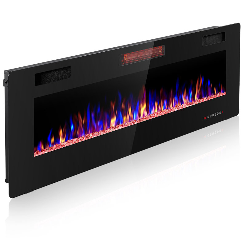 Foyer électrique encastré et mural avec télécommande et flamme réglable, H 18,1 po x l 60 po x P 3,86 po