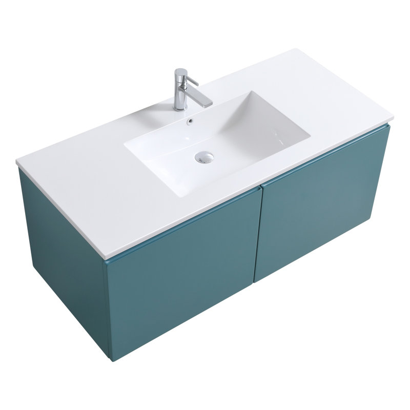 Ensemble de meuble-lavabo simple mural 48 po Balli, Vert sarcelle