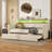 Twin Size Daybed With Trundle, Upholstered Daybed With Charging Station And LED Lights, Beige-238295654