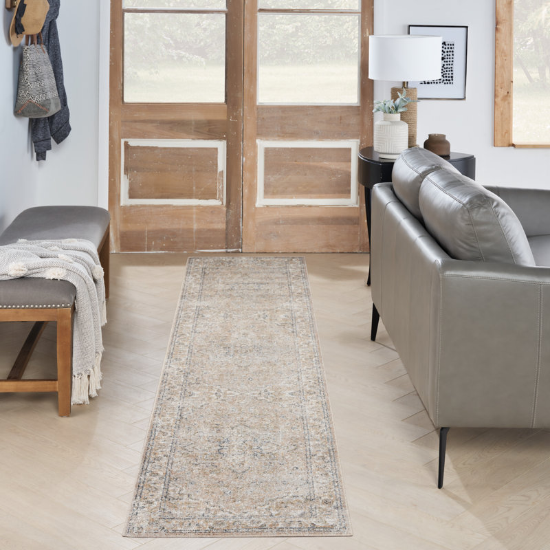 Tapis beige lavable à la machine Laleia, Tapis de couloir 2 pi 2 po x 8 pi