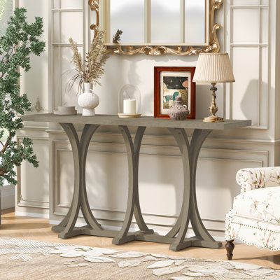 Console Jonesboro avec plateau en placage de chêne et pieds en bois d'hévéa