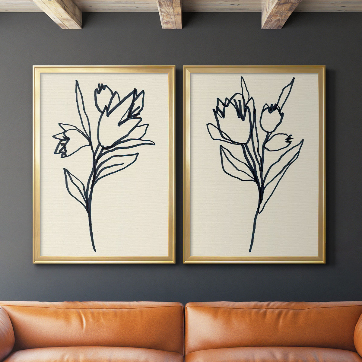" Floral Marker I " 2 - Pieces (Set of 2) - 24.5" H x 37" W x 1.25" D - GOLD