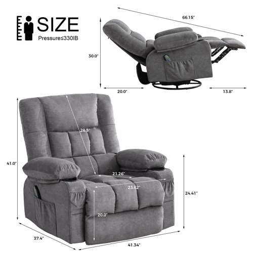Latitude Run® Oates Manual Swivel Massage Recliner Chair With Heat And ...