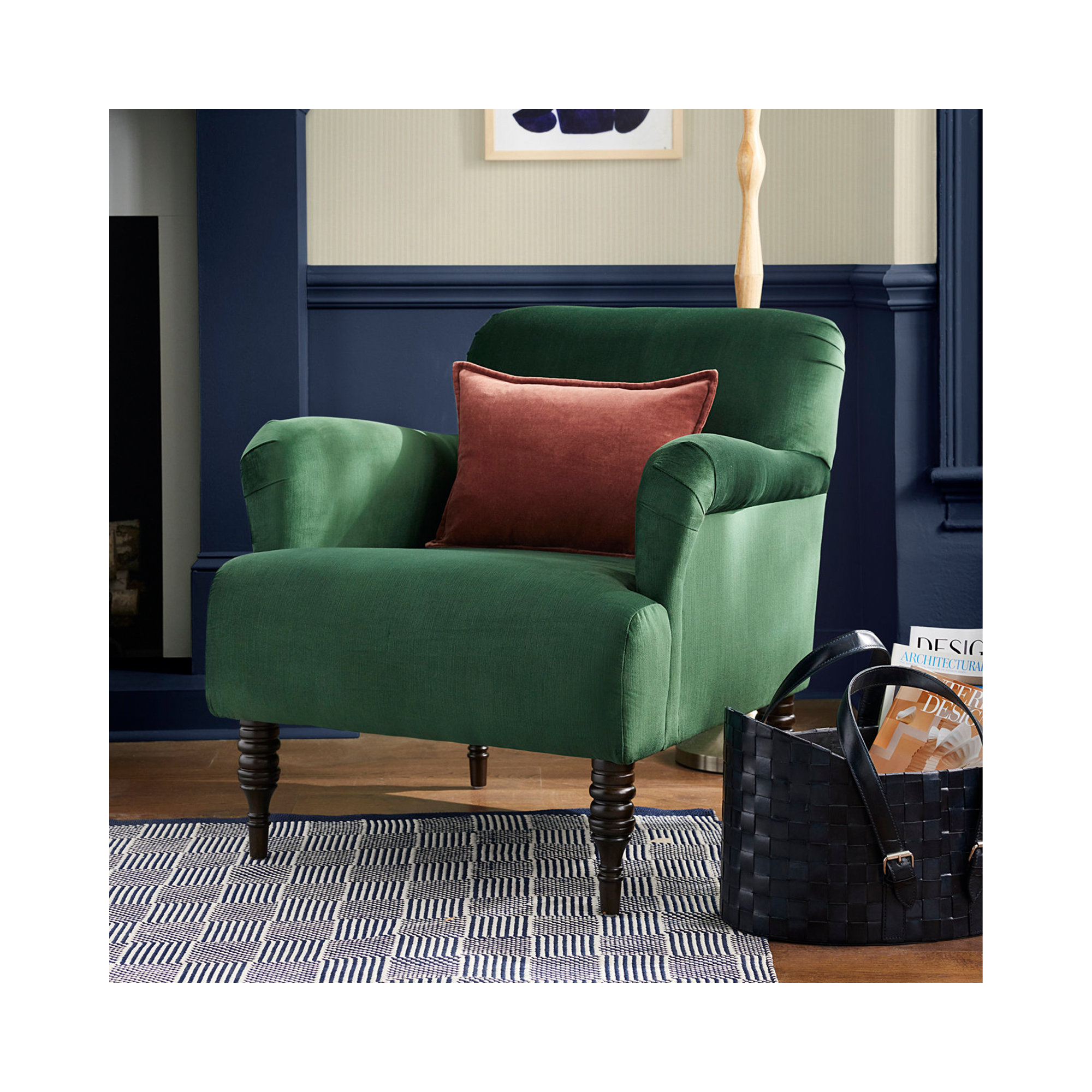 Allura Upholstered Armchair, Luxe Velvet Emerald