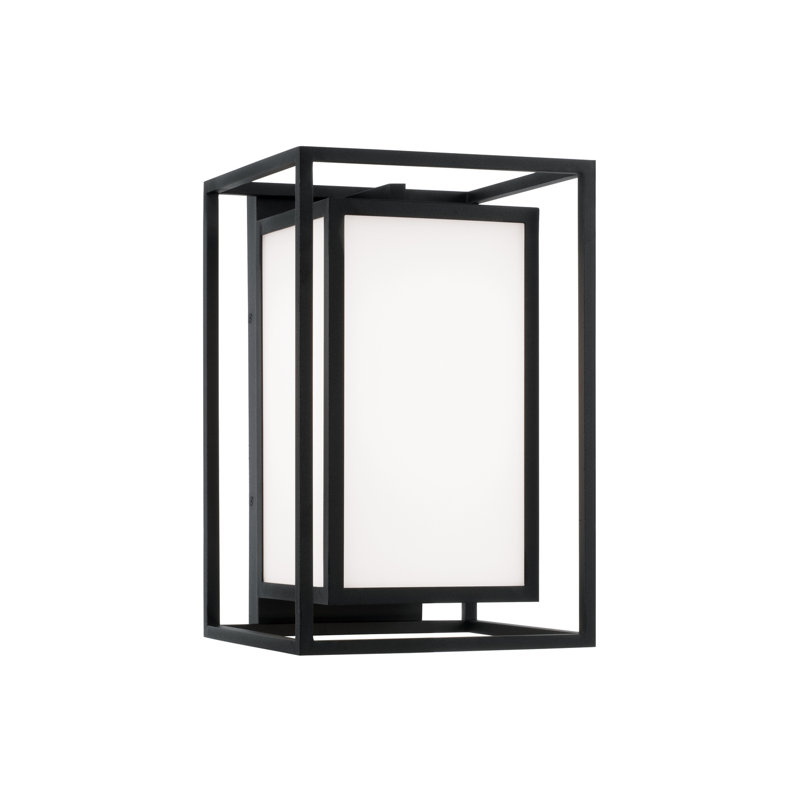 1-Light Outdoor Modern Square Rectangle Wall Lantern in Black with Soft White Glass, 14" H x 9" W x 10" D