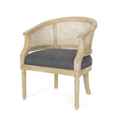 Charcoal Upholstered Accent Chair With Rubberwood Frame And Elegant Curve Cane Webbing