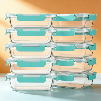 Paquet de 10 contenants de préparation de repas en verre borosilicaté avec couvercles hermétiques - 22 oz de contenants alimentaires allant au micro-ondes, au four, au congélateur et au lave-vaisselle