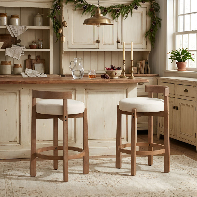 Tabourets de bar de 26,5 po Clayt, Siège beige / structure brune, 2